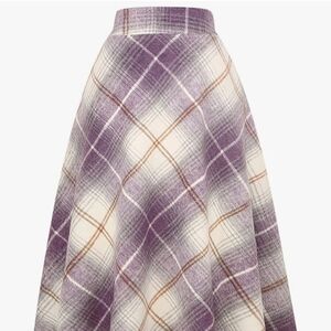 Plaid Midi Skirt in Purple and Cream